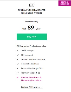 Elementor Hosting plan, see details on elementor.com (opens in a new tab)