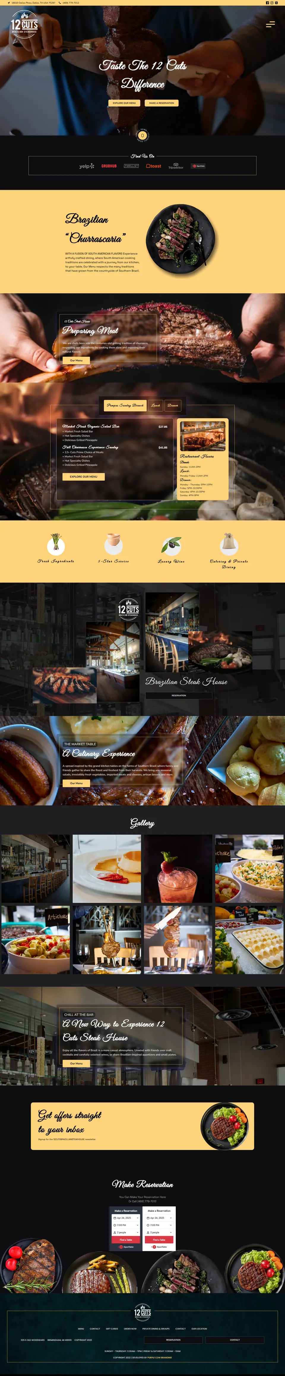 12 Cuts Steak House website, full page