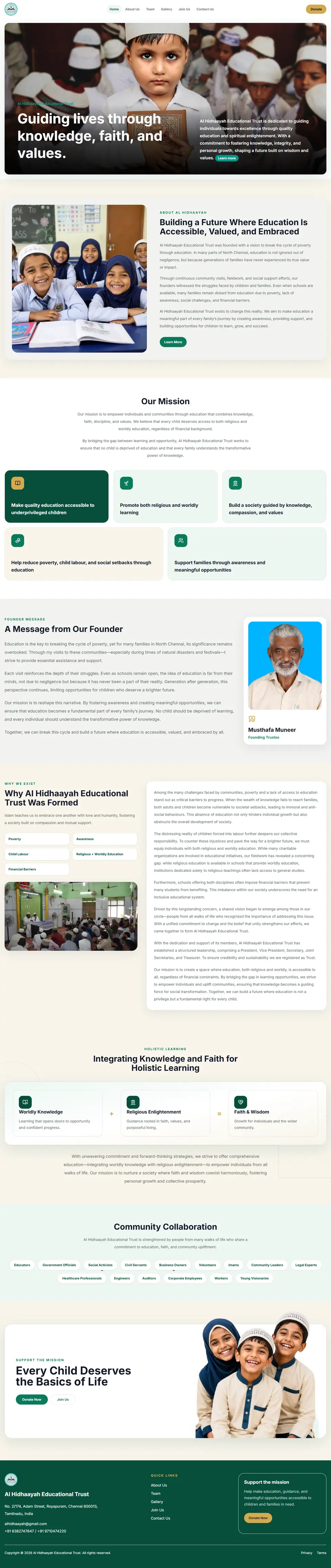 Al Hidhaayah Educational Trust website, full page