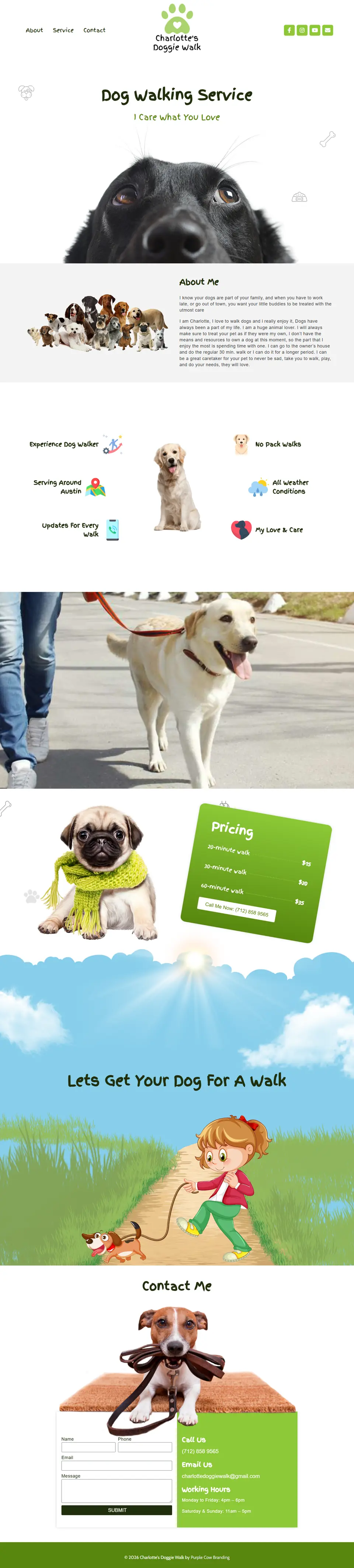 Charlotte's Doggie Walk website, full page