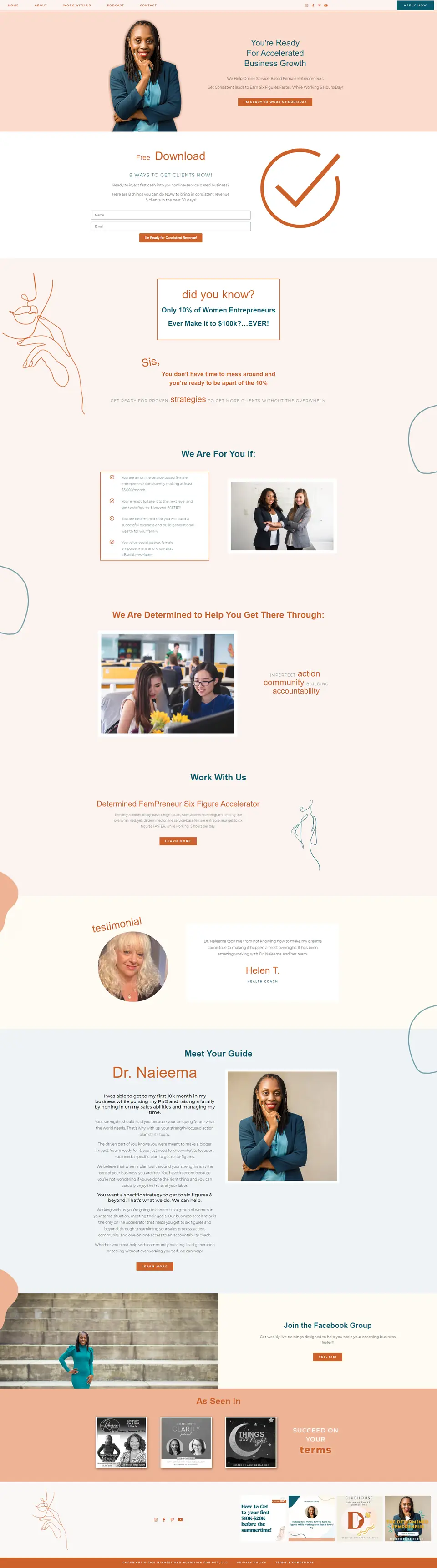 Determined FemPreneur website, full page