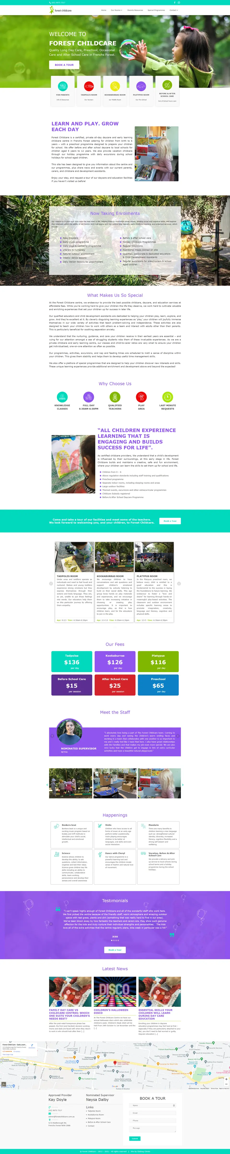 Early Learning Child Care Centre website, full page