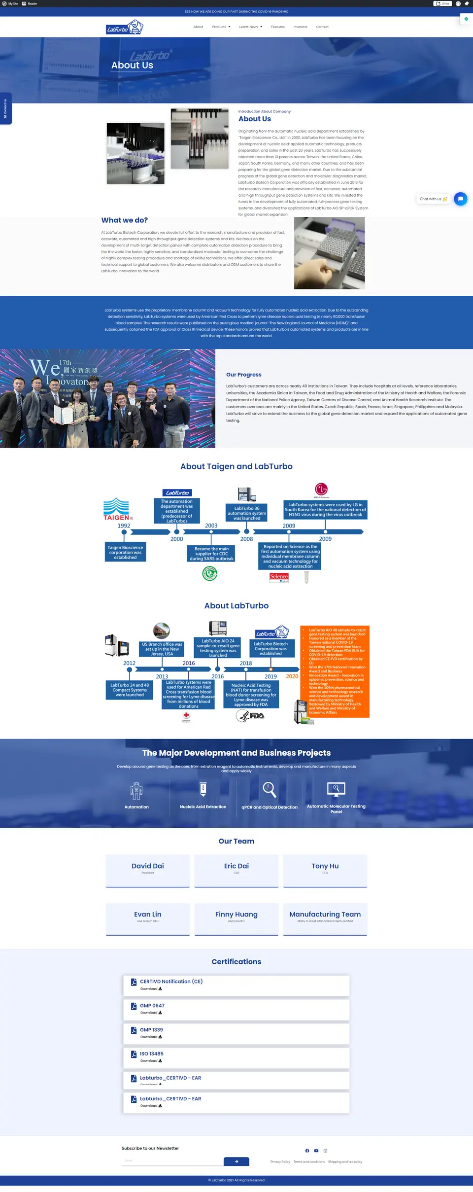 LabTurbo website, full page