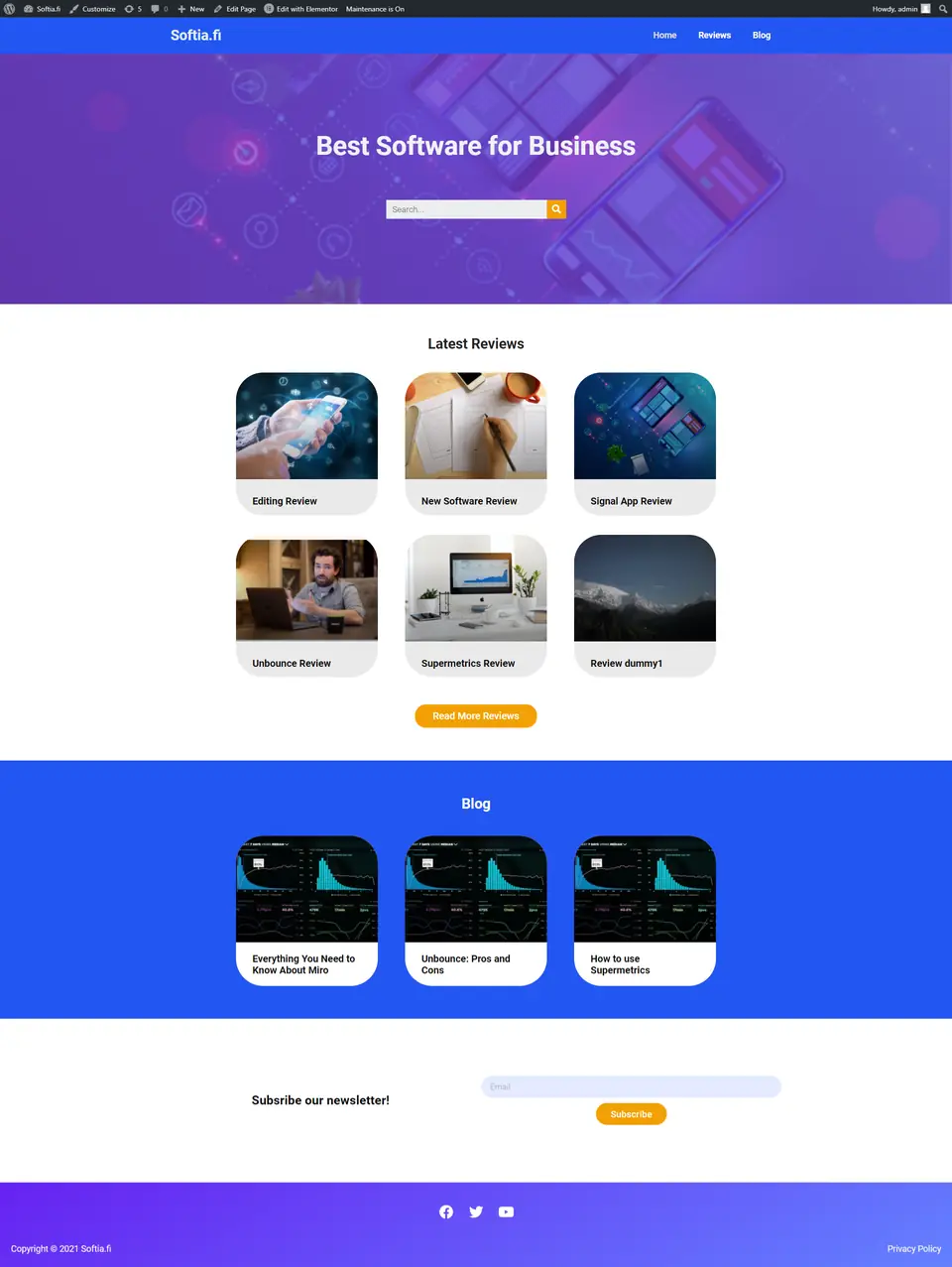 Softia website, full page