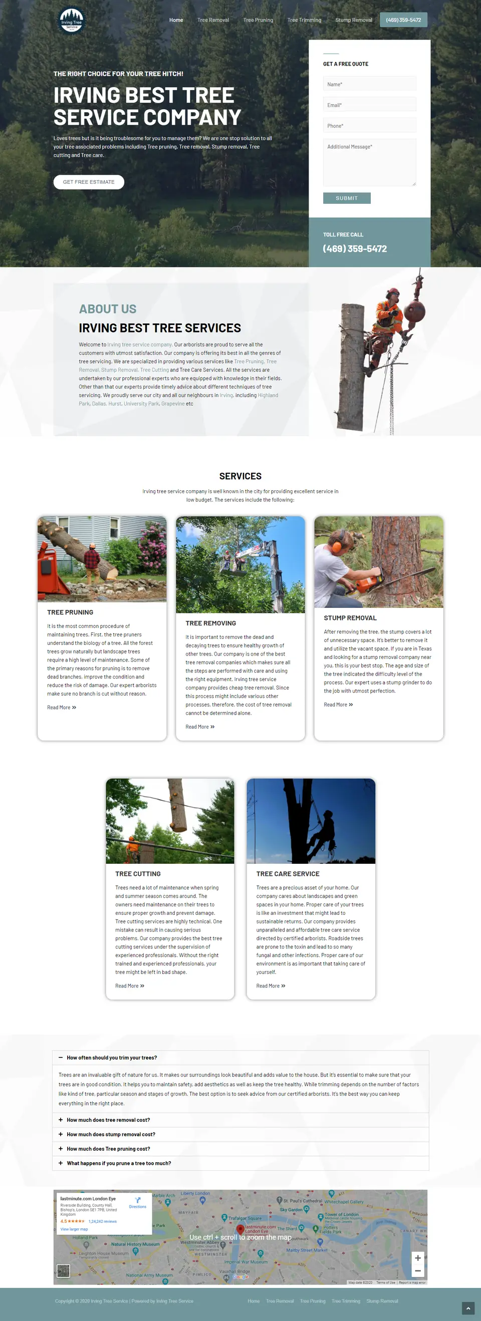 Tree Services website, full page