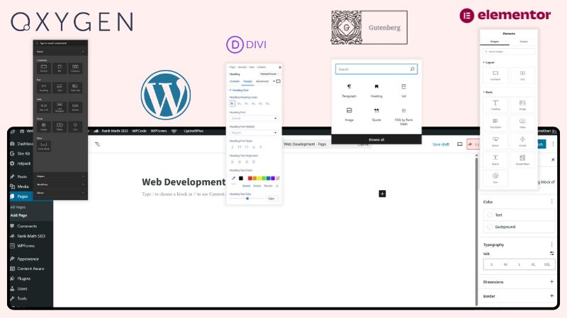 WordPress CMS UI with Oxygen Divi Gutenberg and Elementor panels